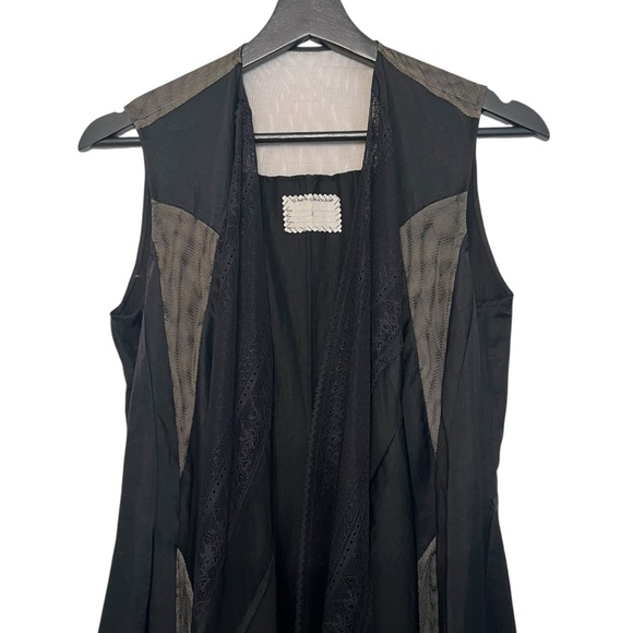 Gary Graham Satin Linen Sheer Lace Longline Drape Front Vest Black 2 Goth Unique - Picture 2 of 5